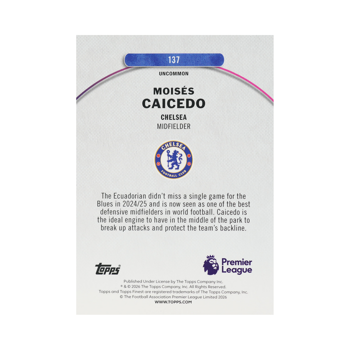 Moisés Caicedo collectible card, additional view