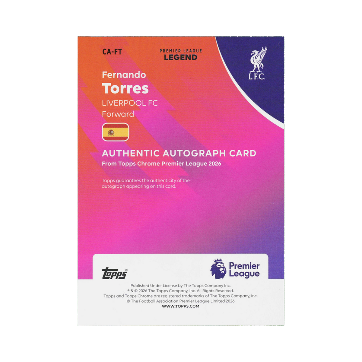Fernando Torres 2026 CA-FT 09/75 — back