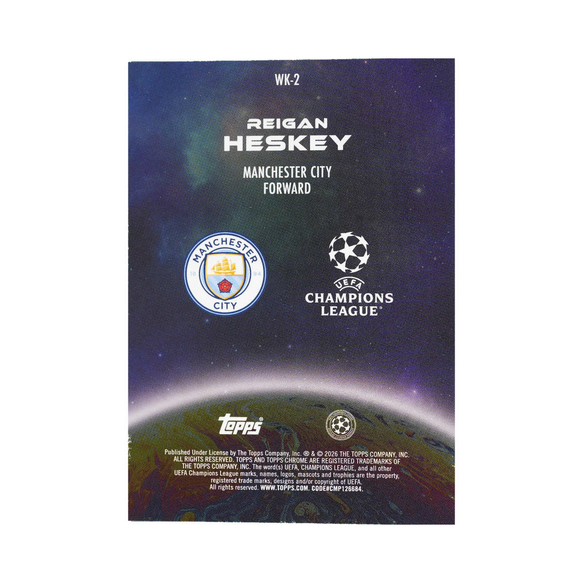 Reigan Heskey 2025/26 Topps Chrome UEFA Club Competitions #WK-2 Standard back view