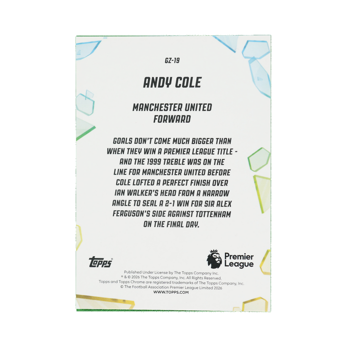 Andy Cole 2026 Topps Chrome Premier League #GZ-19  back view