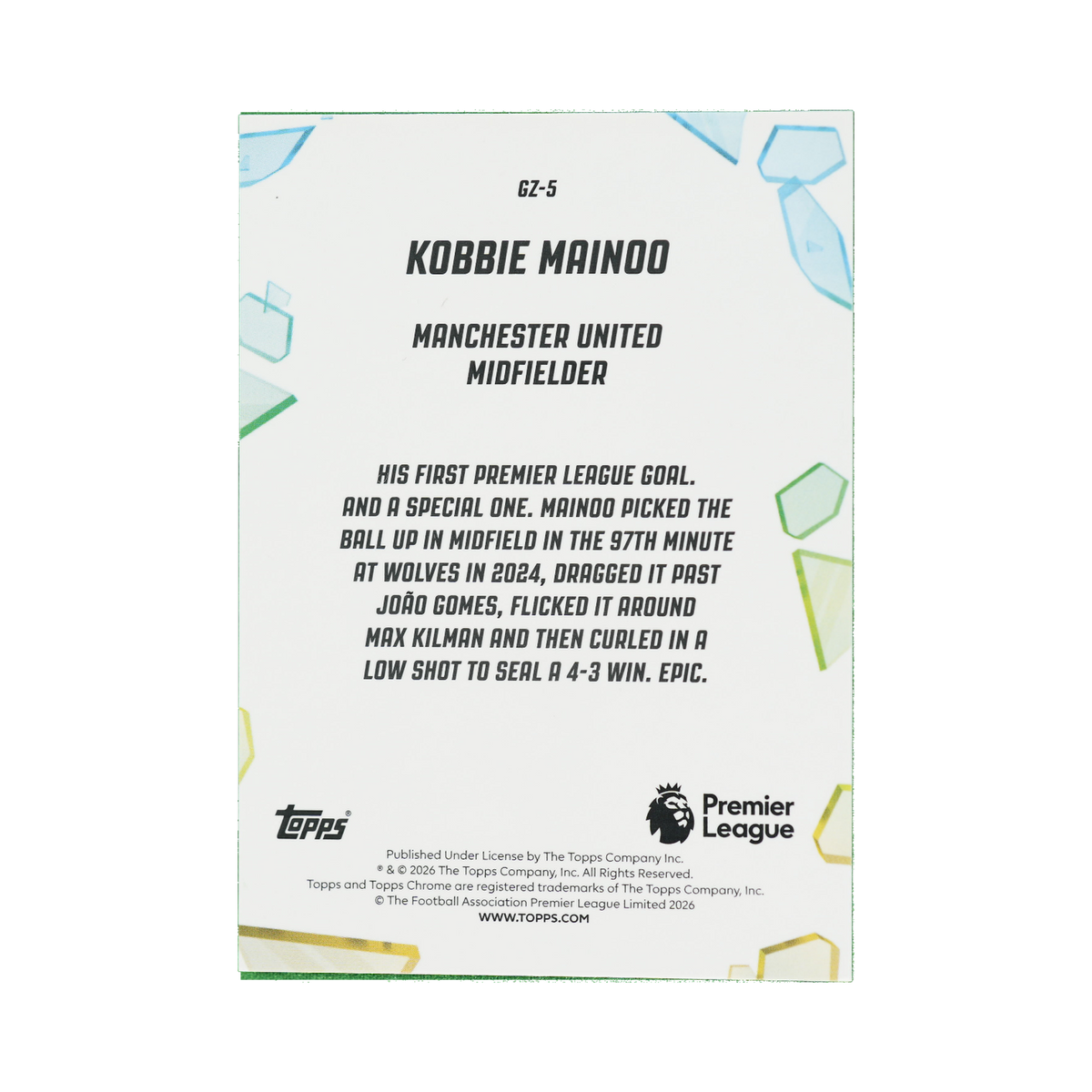 Kobbie Mainoo 2026 Topps Chrome Premier League #GZ-5  back view