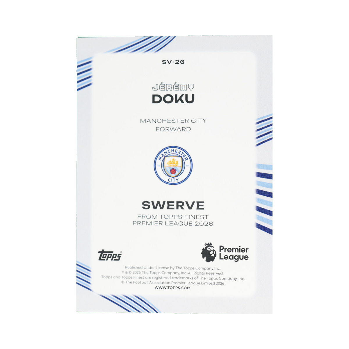 Jérémy Doku 2026 Topps Finest Premier League #SV-26 Standard back view