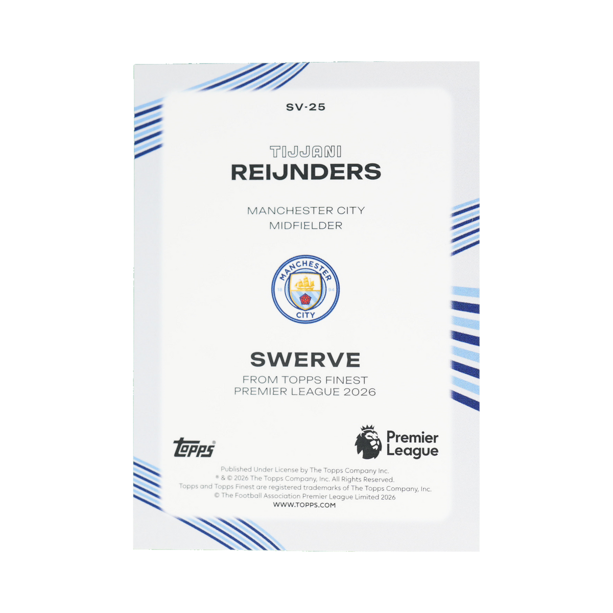Tijjani Reijnders 2026 Topps Finest Premier League #SV-25 Standard back view