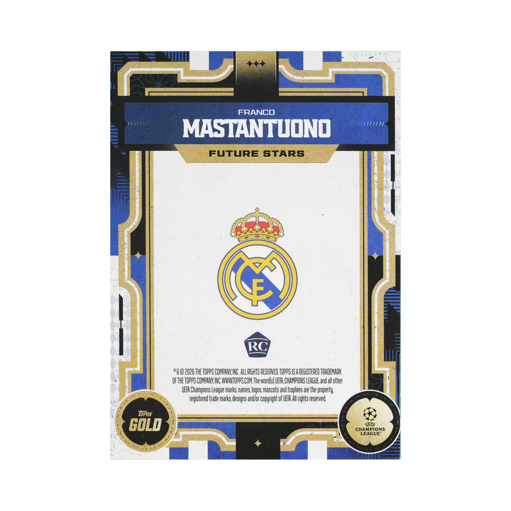 Franco Mastantuono 2025/26 Topps Gold UEFA Club Competitions Standard back view