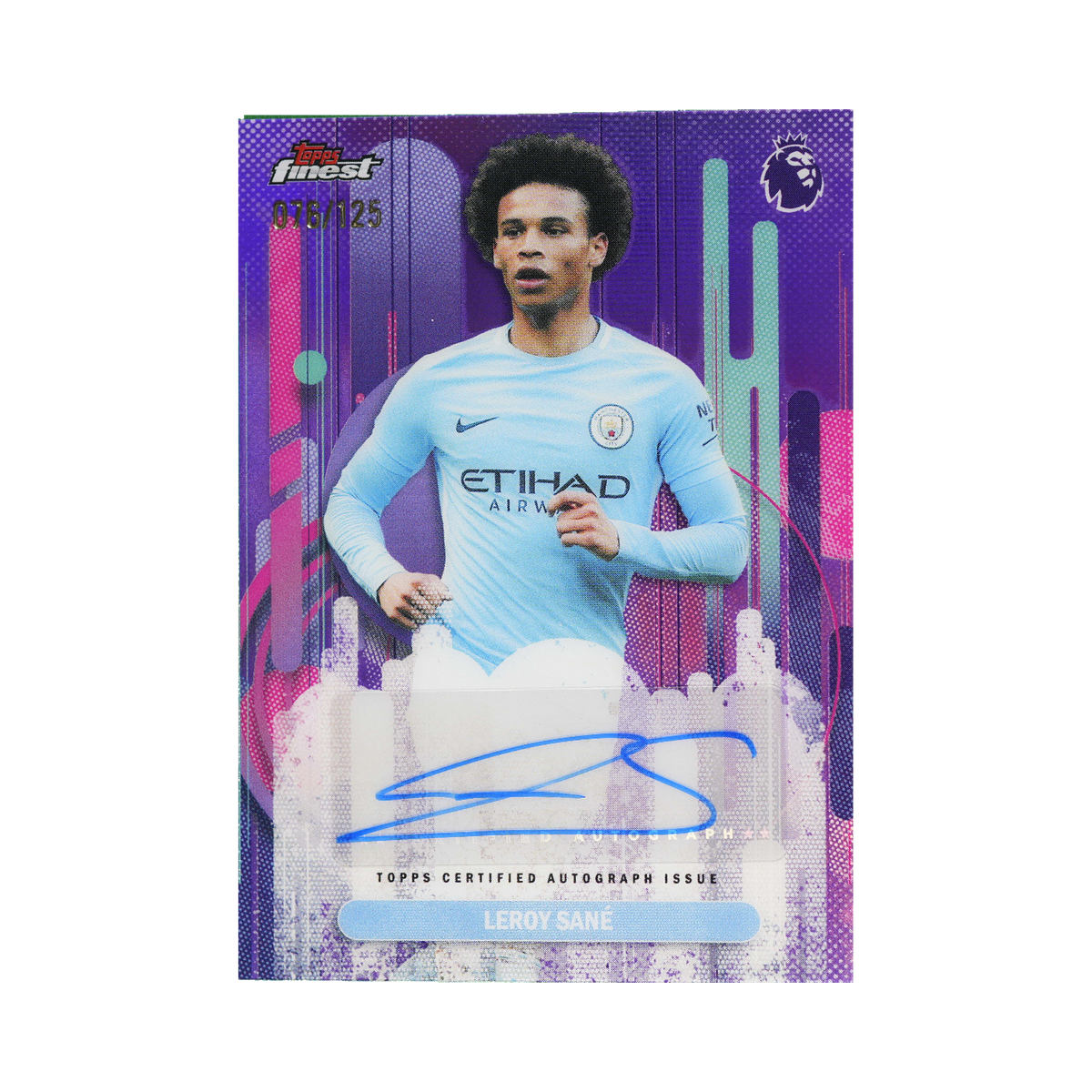 Leroy Sané 2026 Topps Finest Premier League #FA-LS Purple Refractor 076/125 front view