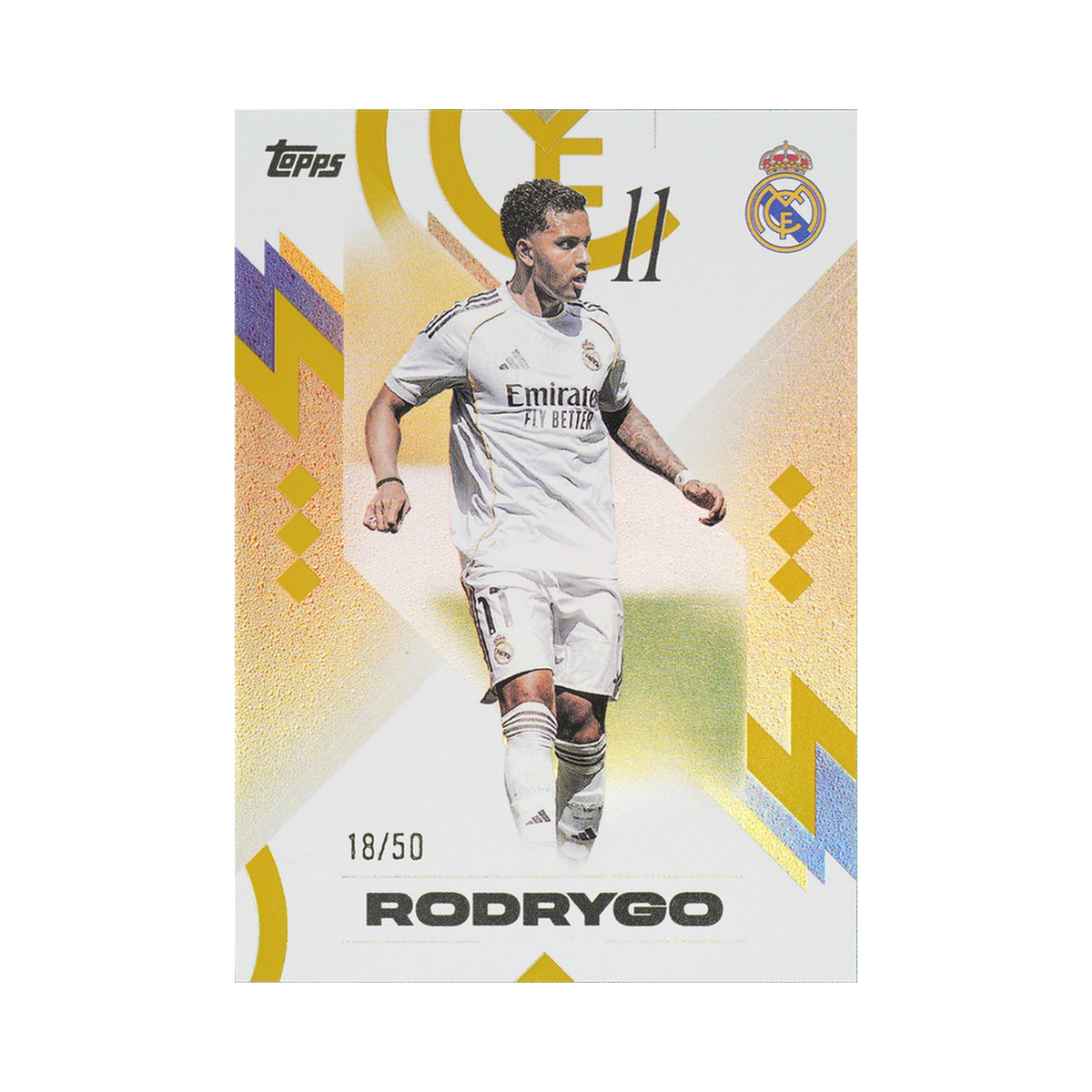 Rodrygo 2025/26 Topps Los Blancos Real Madrid #21 Gold 18/50 front view