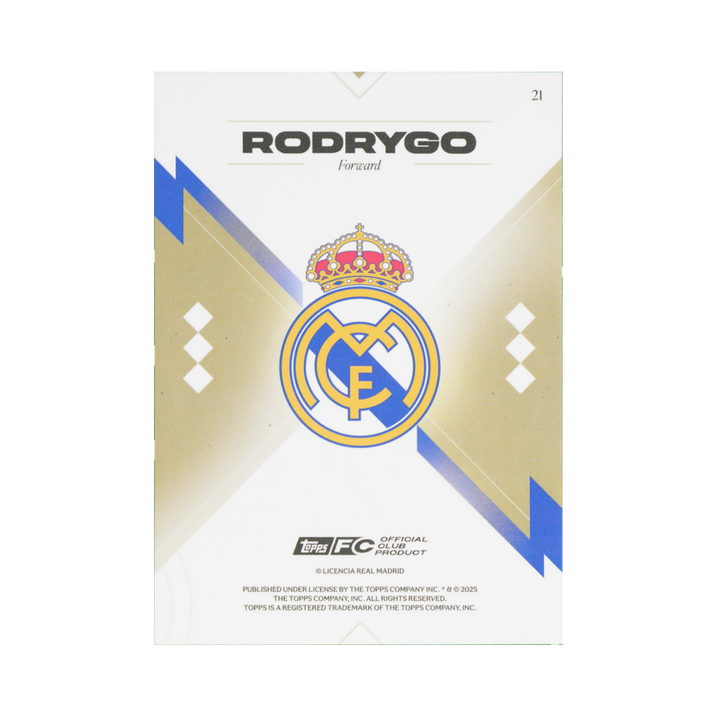 Rodrygo 2025/26 Topps Los Blancos Real Madrid #21 Gold 18/50 back view