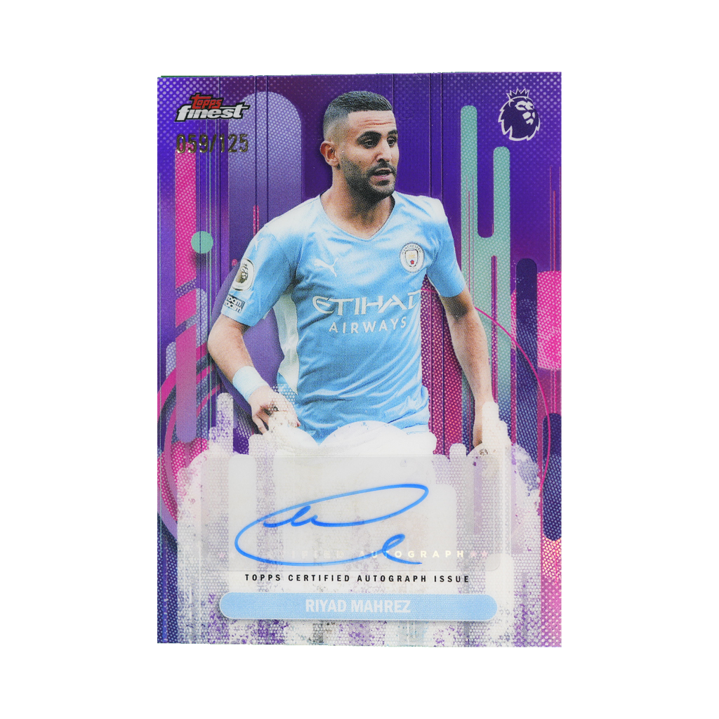 Riyad Mahrez 2026 Topps Finest Premier League #FA-RM Purple Refractor 059/125 front view