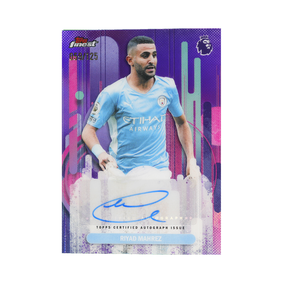 Riyad Mahrez 2026 Topps Finest Premier League #FA-RM Purple Refractor 059/125 front view