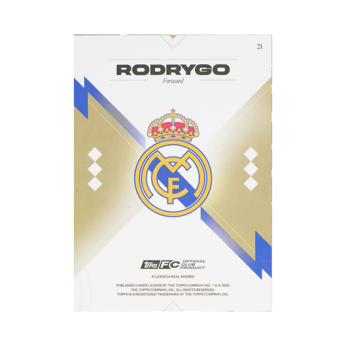 Rodrygo 2025/26 Topps Los Blancos Real Madrid #21 Standard back view