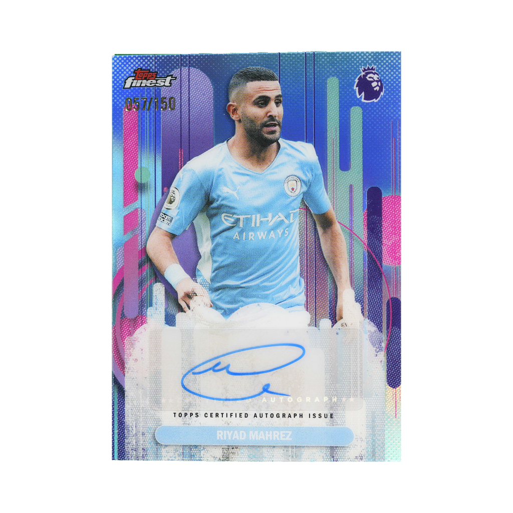 Riyad Mahrez 2026 Topps Finest Premier League #FA-RM Sky Blue Refractor 057/150 front view