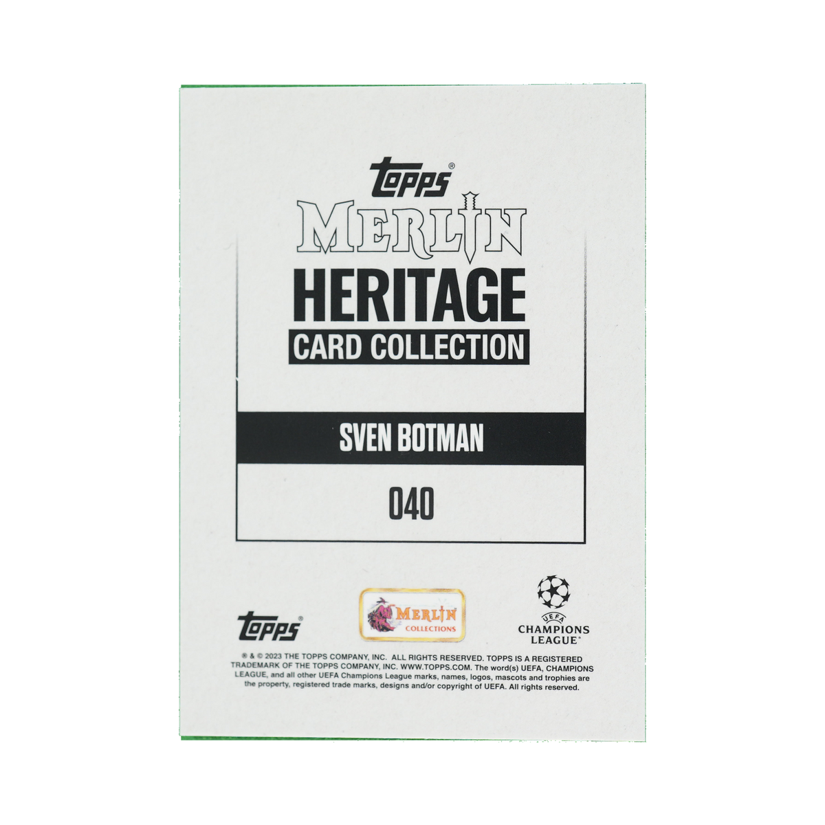 Sven Botman 2023/24 Topps Merlin Heritage UEFA Club Competitions #040 03/99 back view