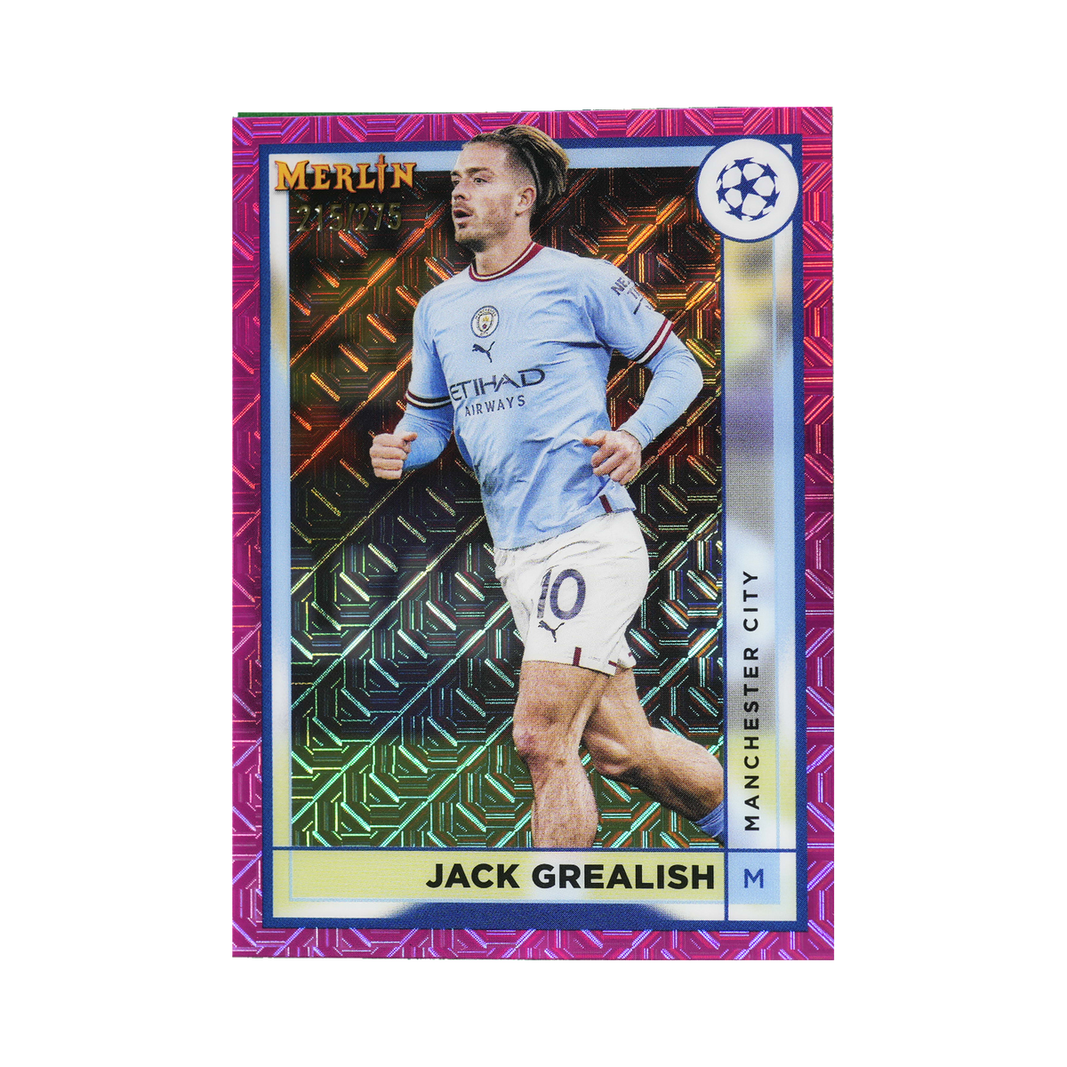 Jack Grealish 2022/23 Topps Merlin UEFA Club Competitions #95 Pink Mojo Refractor 215/275 front view