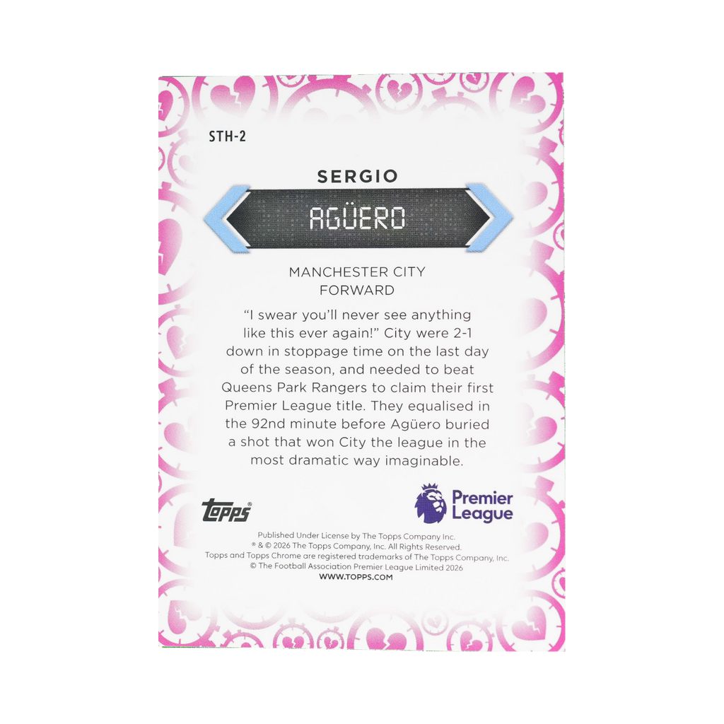 Sergio Agüero 2026 Topps Chrome Premier League #STH-2 Standard back view