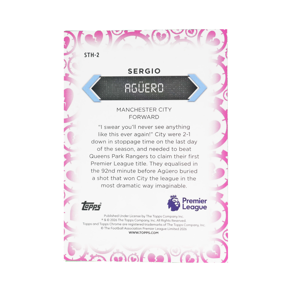 Sergio Agüero 2026 Topps Chrome Premier League #STH-2 Standard back view