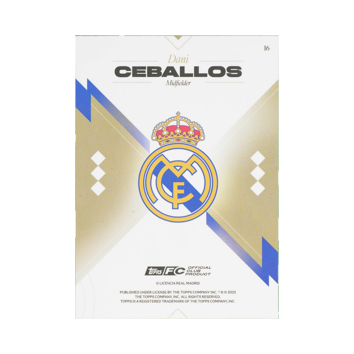Dani Ceballos 2025/26 Topps Los Blancos Real Madrid #16 Standard back view