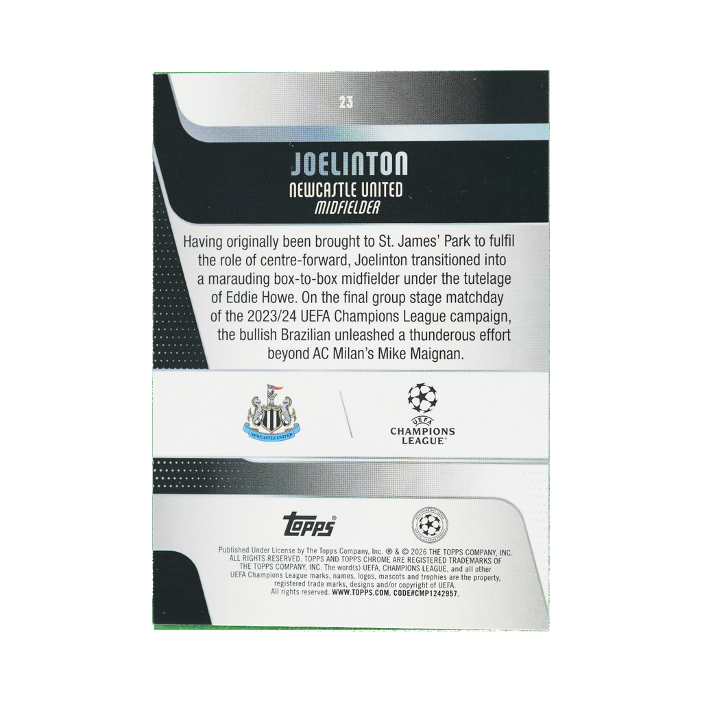 Joelinton 2025/26 Topps Chrome UEFA Club Competitions #23 129/150 back view