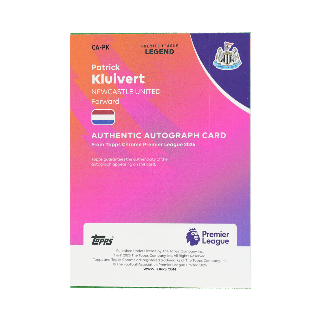 Patrick Kluivert 2026 Topps Chrome Premier League #CA-PK 10/50 back view