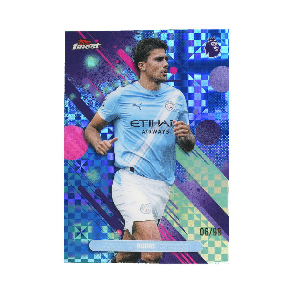 Rodri 2026 Topps Finest Premier League #63 Blue Checkerboard Refractor 06/99 front view