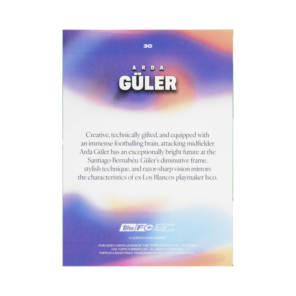 Arda Güler 2025/26 Topps Los Blancos Real Madrid #30 Standard back view