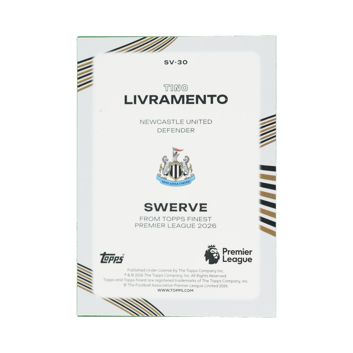 Tino Livramento 2026 Topps Finest Premier League #SV-30  back view
