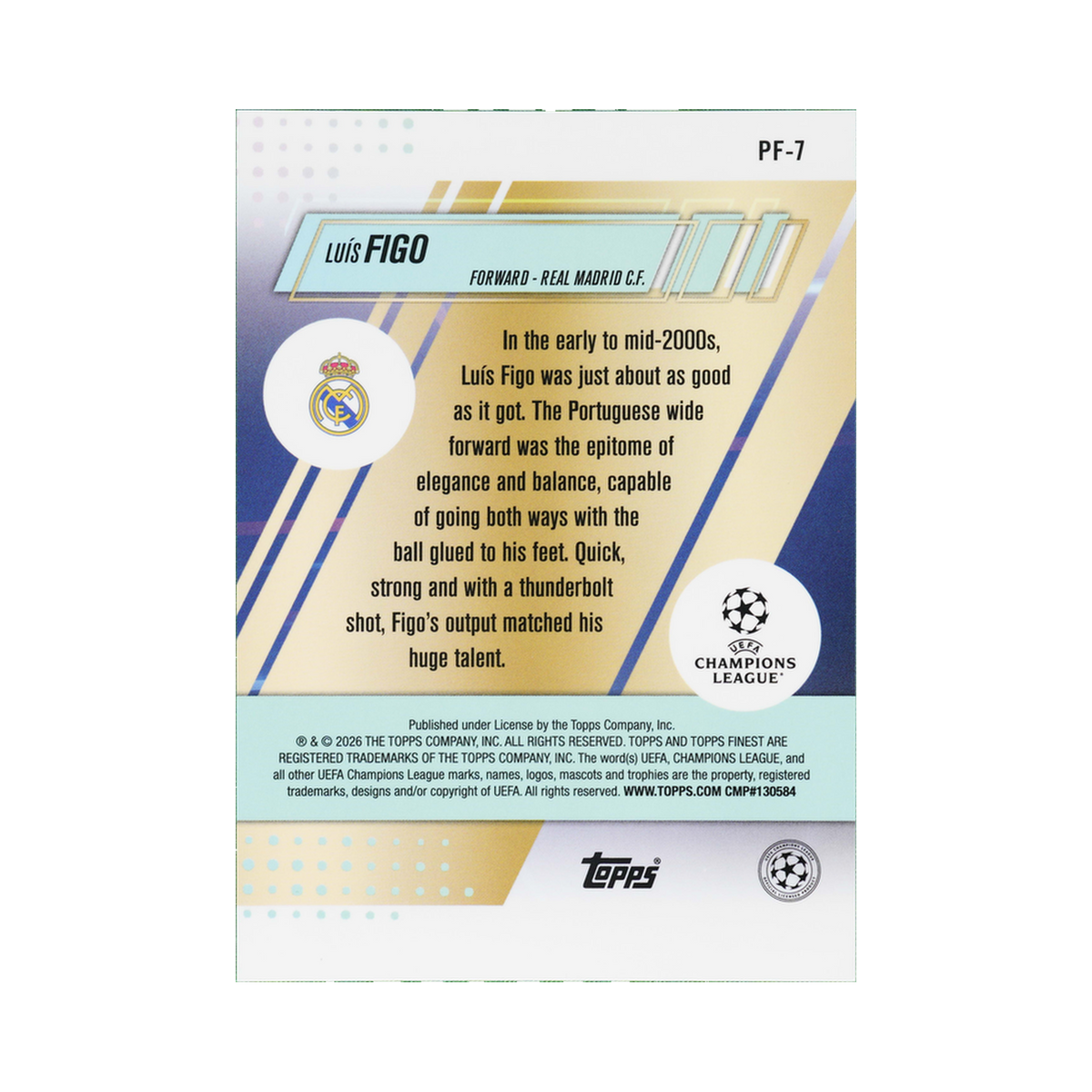 Luís Figo 2025/26 Topps Finest UEFA Club Competitions #PF-7 Standard back view