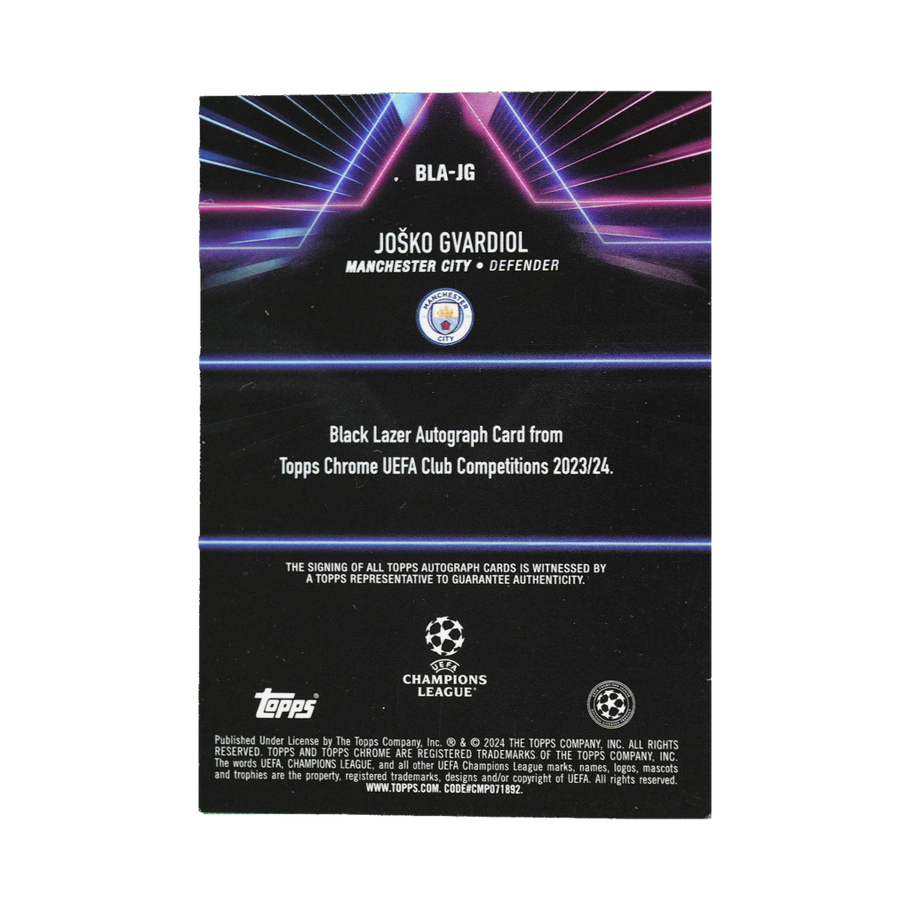 Joško Gvardiol 2023/24 Topps Chrome UEFA Club Competitions #BLA-JG Standard back view