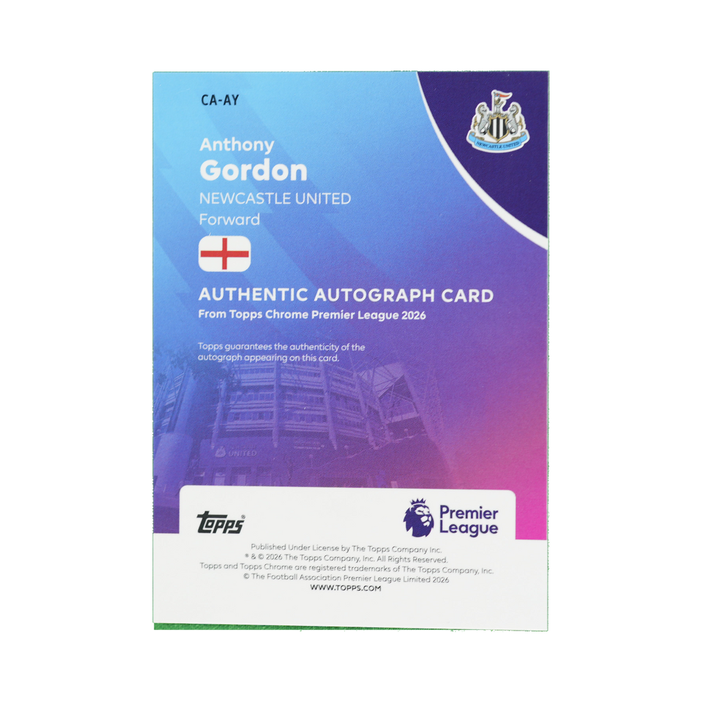Anthony Gordon 2026 Topps Chrome Premier League #CA-AY  back view