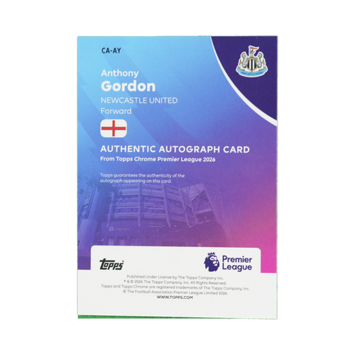 Anthony Gordon 2026 Topps Chrome Premier League #CA-AY  back view