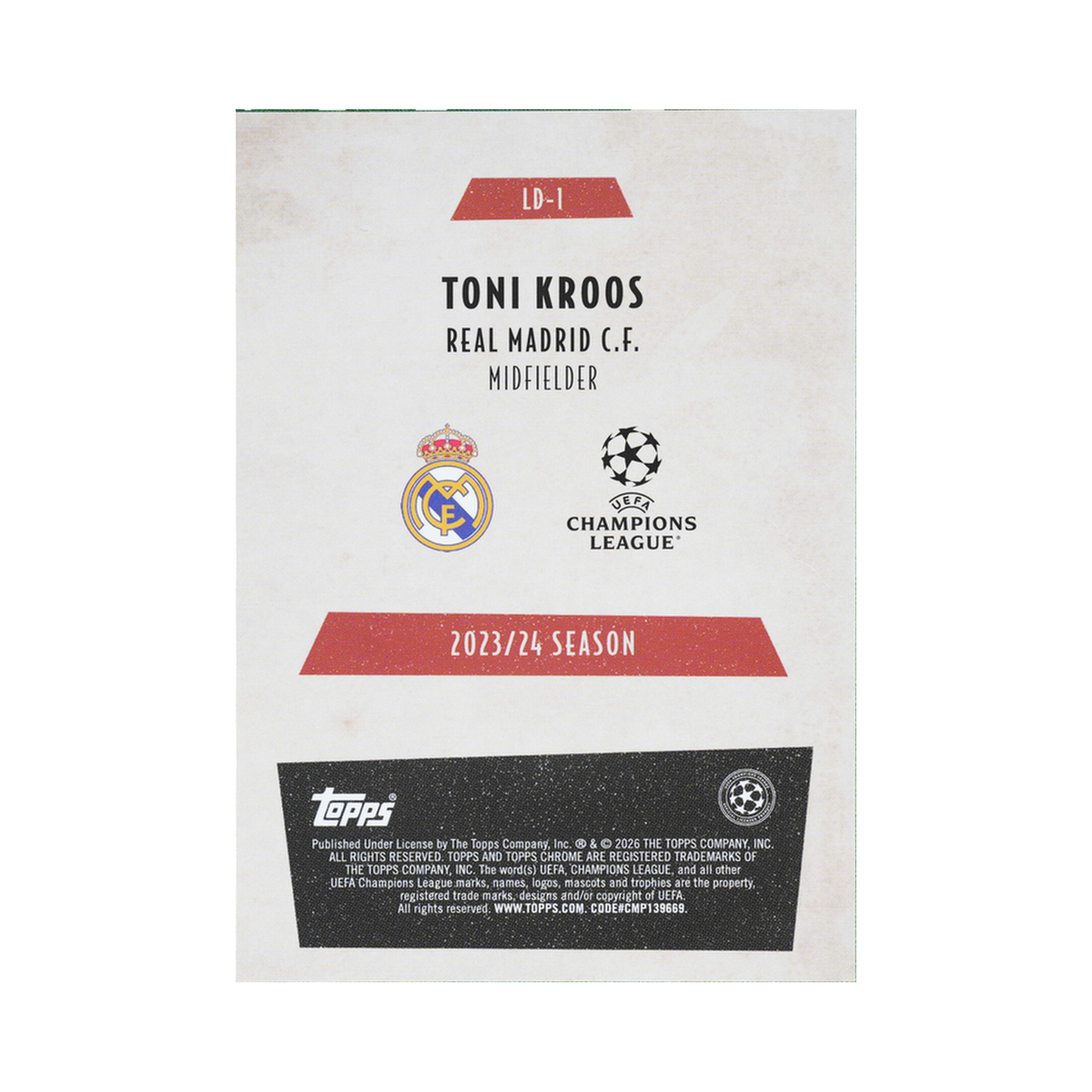 Toni Kroos 2025/26 Topps Chrome UEFA Club Competitions #LD-1 Standard back view