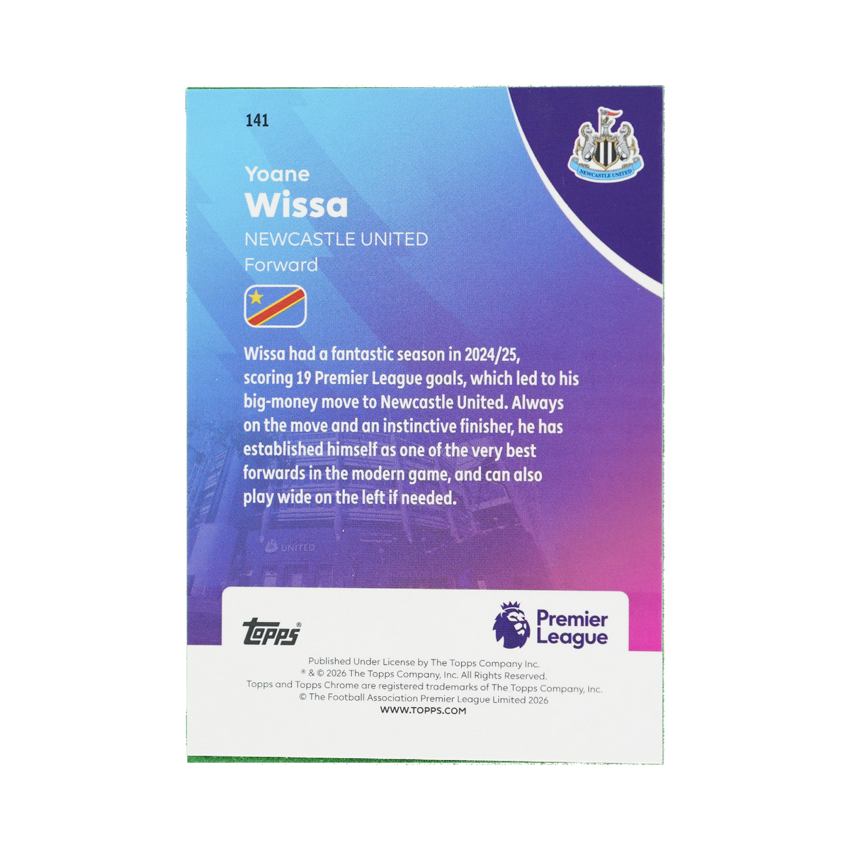 Yoane Wissa 2026 Topps Chrome Premier League #141  back view