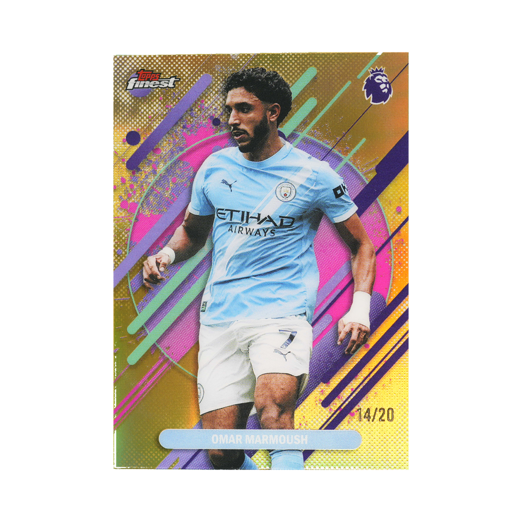 Omar Marmoush 2026 Topps Finest Premier League #266 Gold Refractor 14/20 front view