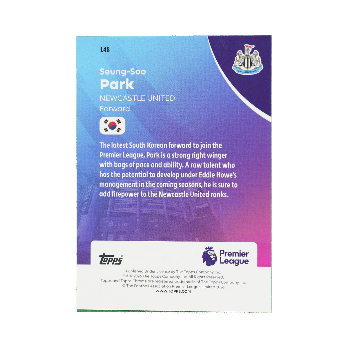 Seung-Soo Park 2026 Topps Chrome Premier League #148  back view