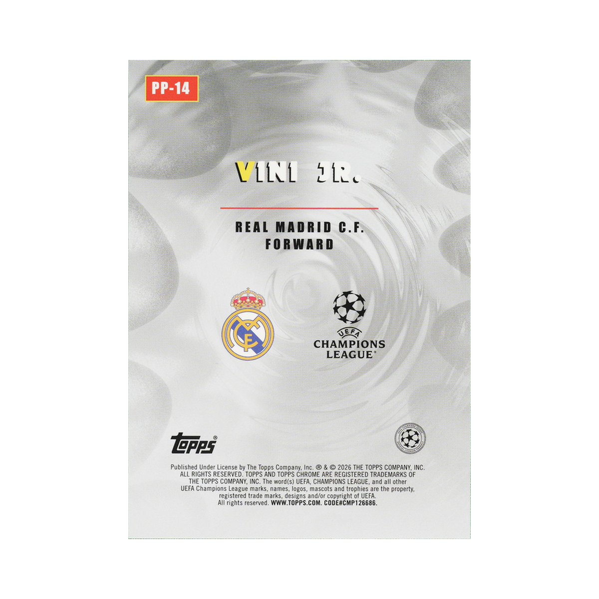 Vini Jr. 2025/26 Topps Chrome UEFA Club Competitions #PP-14 Starball LogoFractor back view