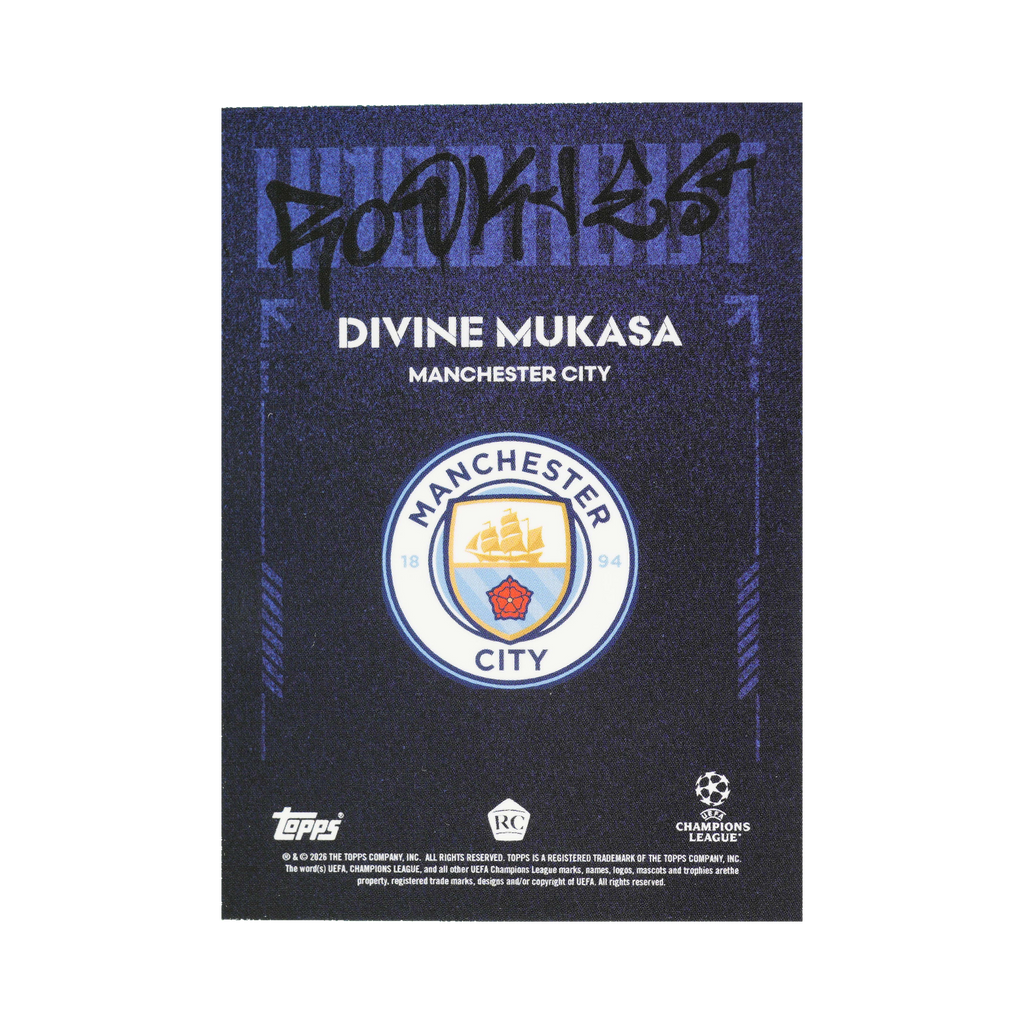 Divine Mukasa 2025/26 Topps Knockout UEFA Club Competitions Blue 14/99 back view