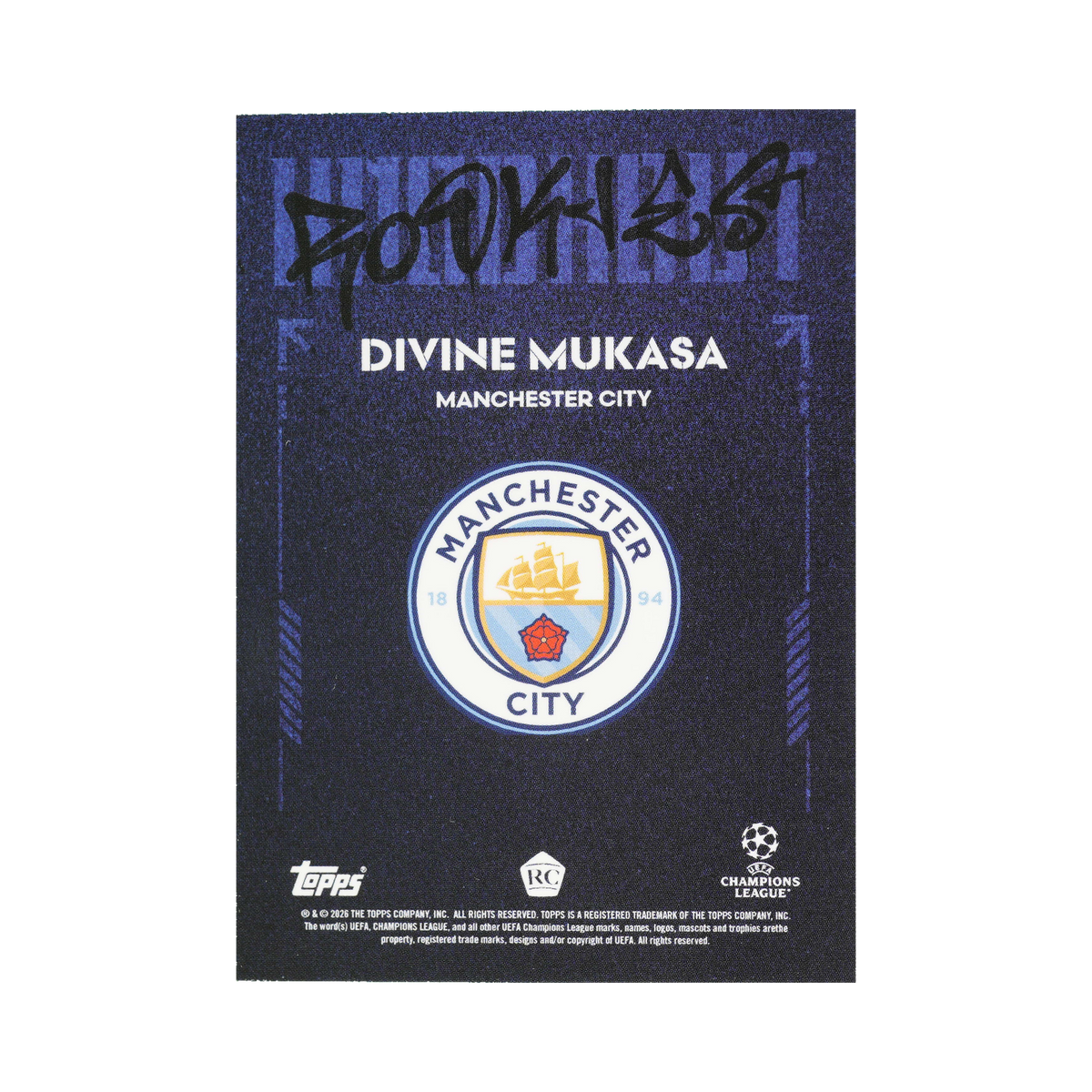 Divine Mukasa 2025/26 Topps Knockout UEFA Club Competitions Blue 14/99 back view