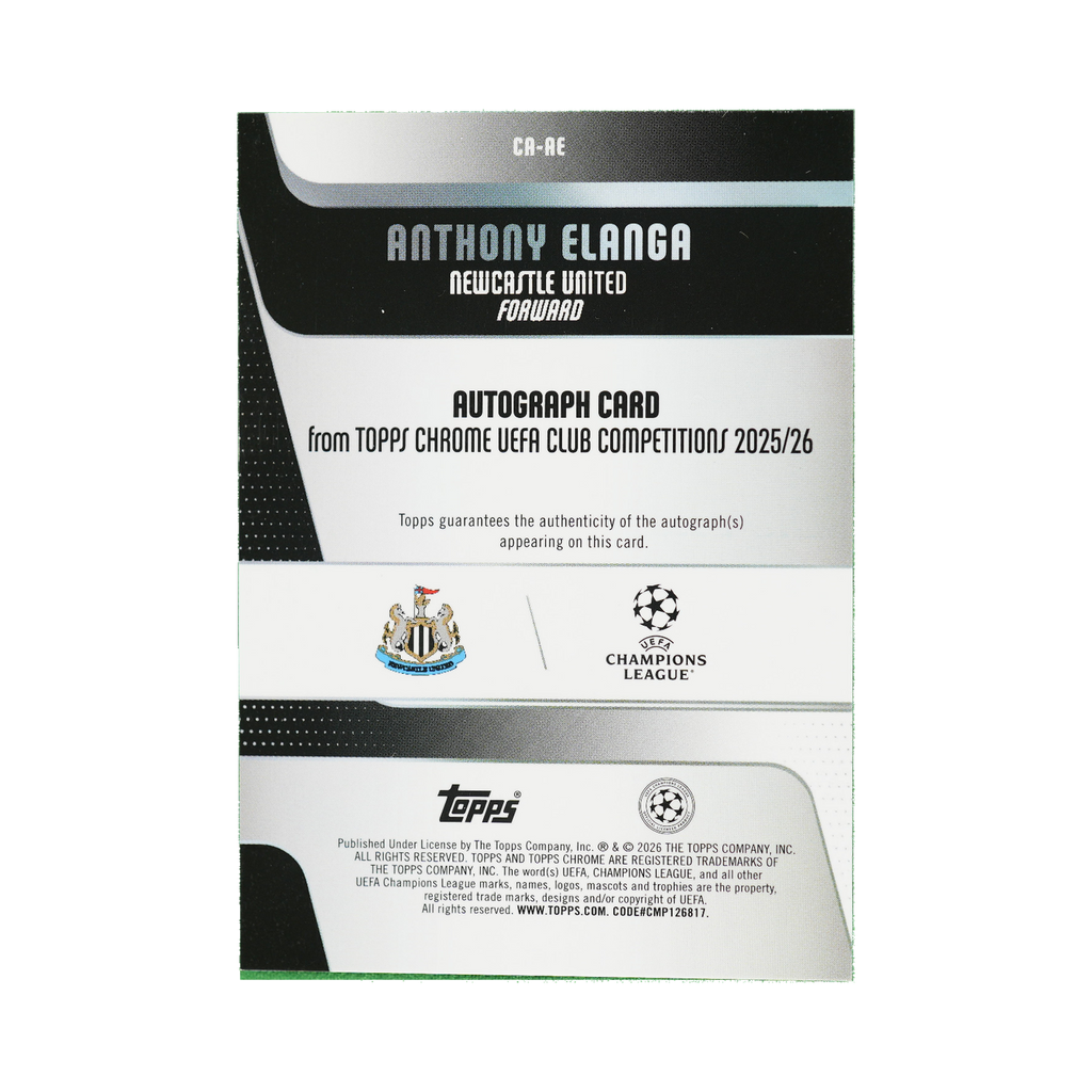 Anthony Elanga 2025/26 Topps Chrome UEFA Club Competitions #CA-AE 041/150 back view