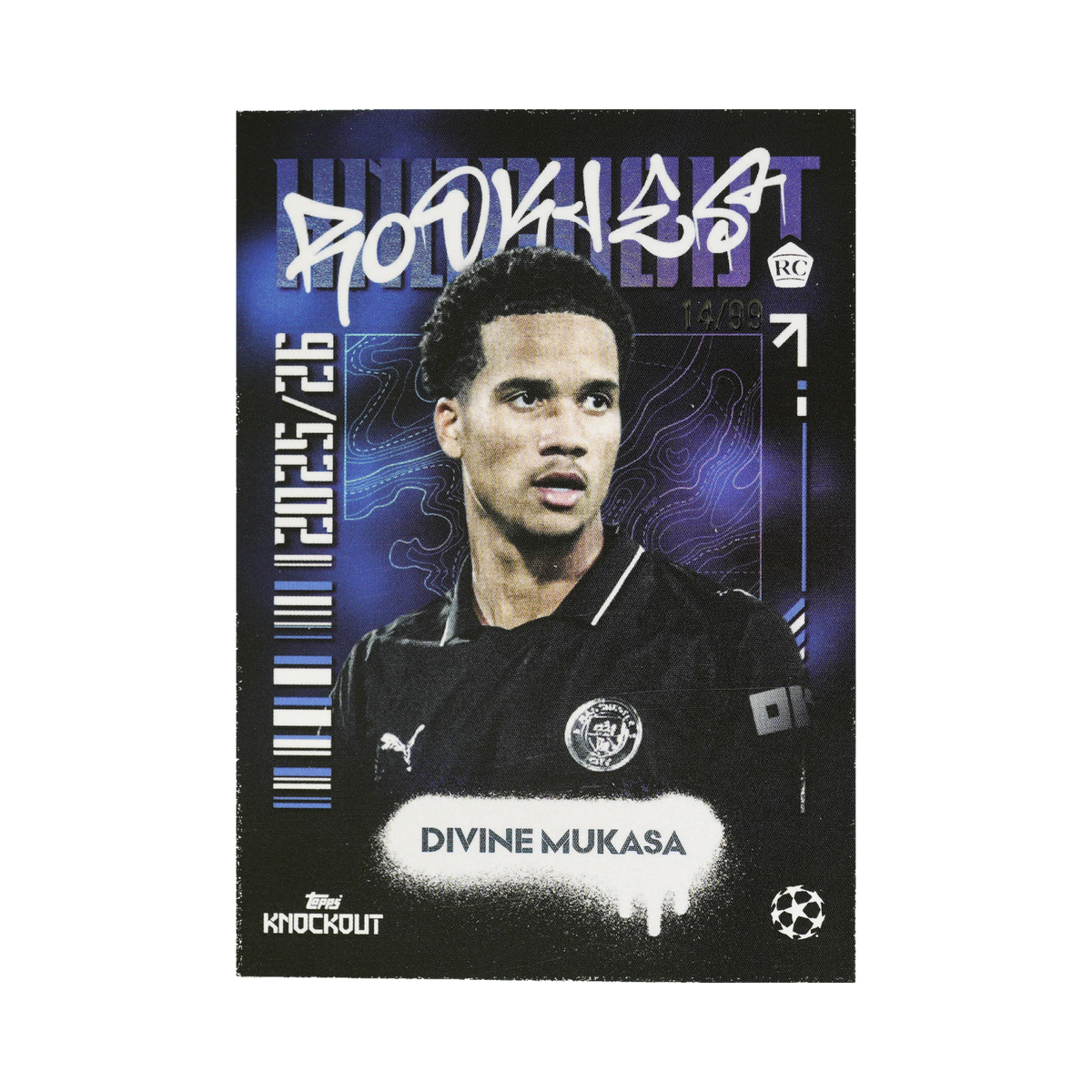 Divine Mukasa 2025/26 Topps Knockout UEFA Club Competitions Blue 14/99 front view