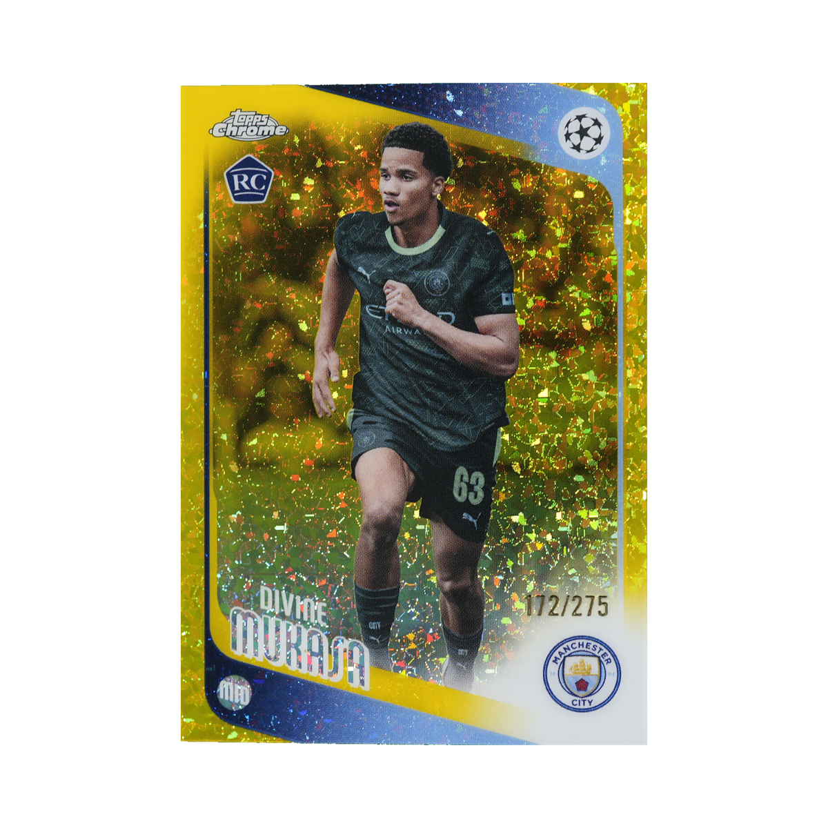 Divine Mukasa 2025/26 Topps Chrome UEFA Club Competitions #49 Yellow Mini-Diamonds Refractor 172/275 front view