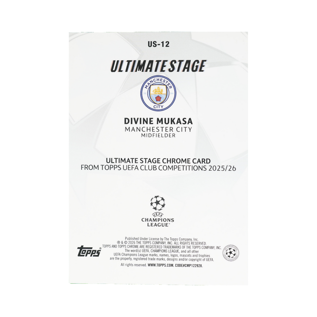 Divine Mukasa 2025/26 Topps UEFA Club Competitions #US-12 Standard back view