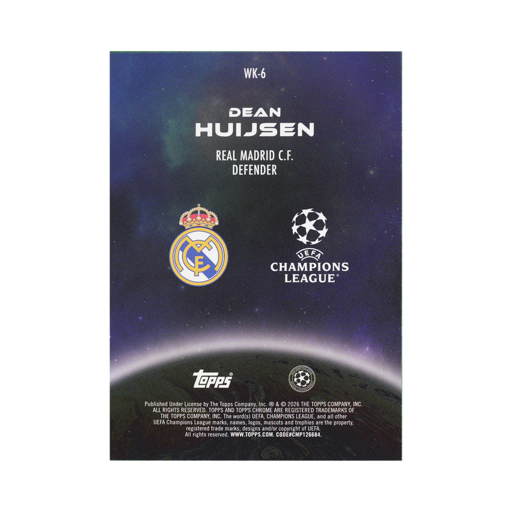 Dean Huijsen 2025/26 Topps Chrome UEFA Club Competitions #WK-6 Starball LogoFractor back view
