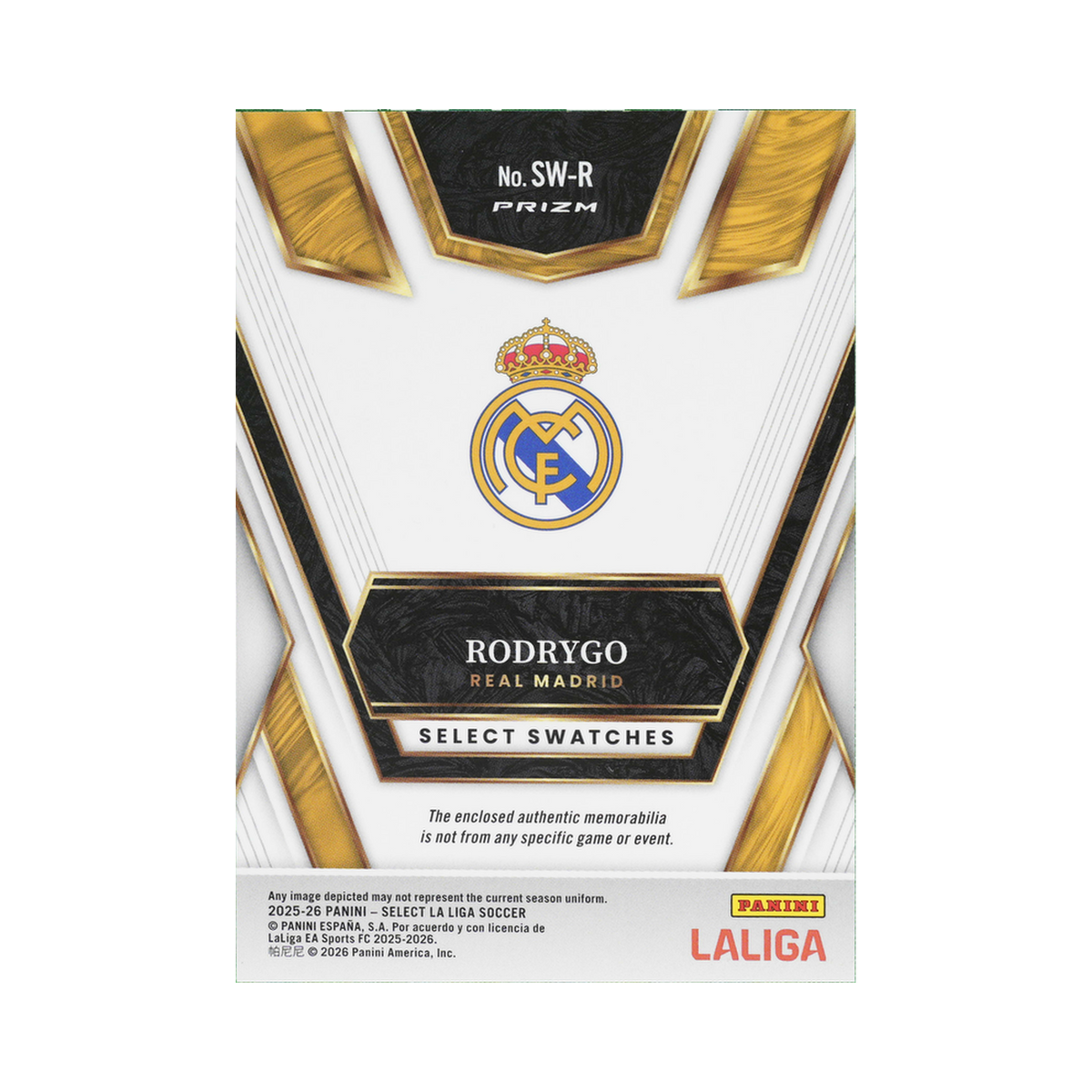 Rodrygo 2025/26 Panini Select LaLiga #SW-R Standard Prizm back view