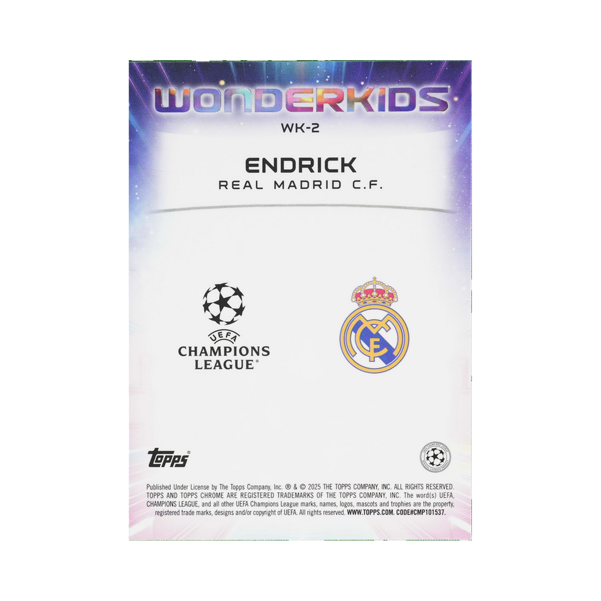 Endrick 2024/25 Topps Chrome UEFA Club Competitions #WK-2 Standard back view
