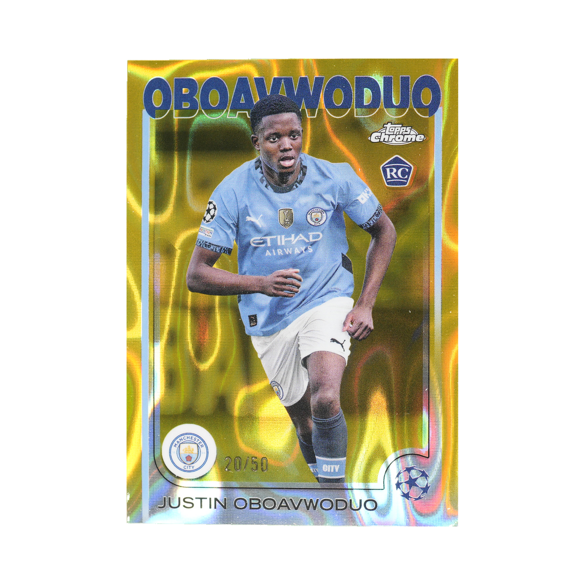 Justin Oboavwoduo 2024/25 Topps Chrome UEFA Club Competitions #144 Gold Lava Refractor 20/50 front view