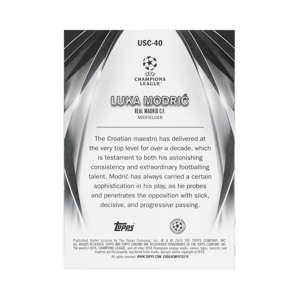 Luka Modrić 2023/24 Topps Chrome UEFA Club Competitions #USC-40 Standard back view