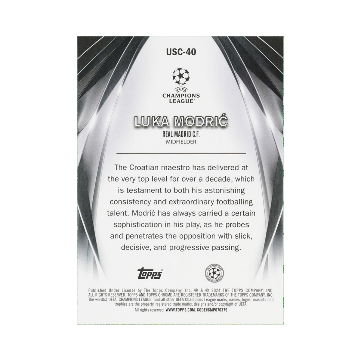 Luka Modrić 2023/24 Topps Chrome UEFA Club Competitions #USC-40 Standard back view
