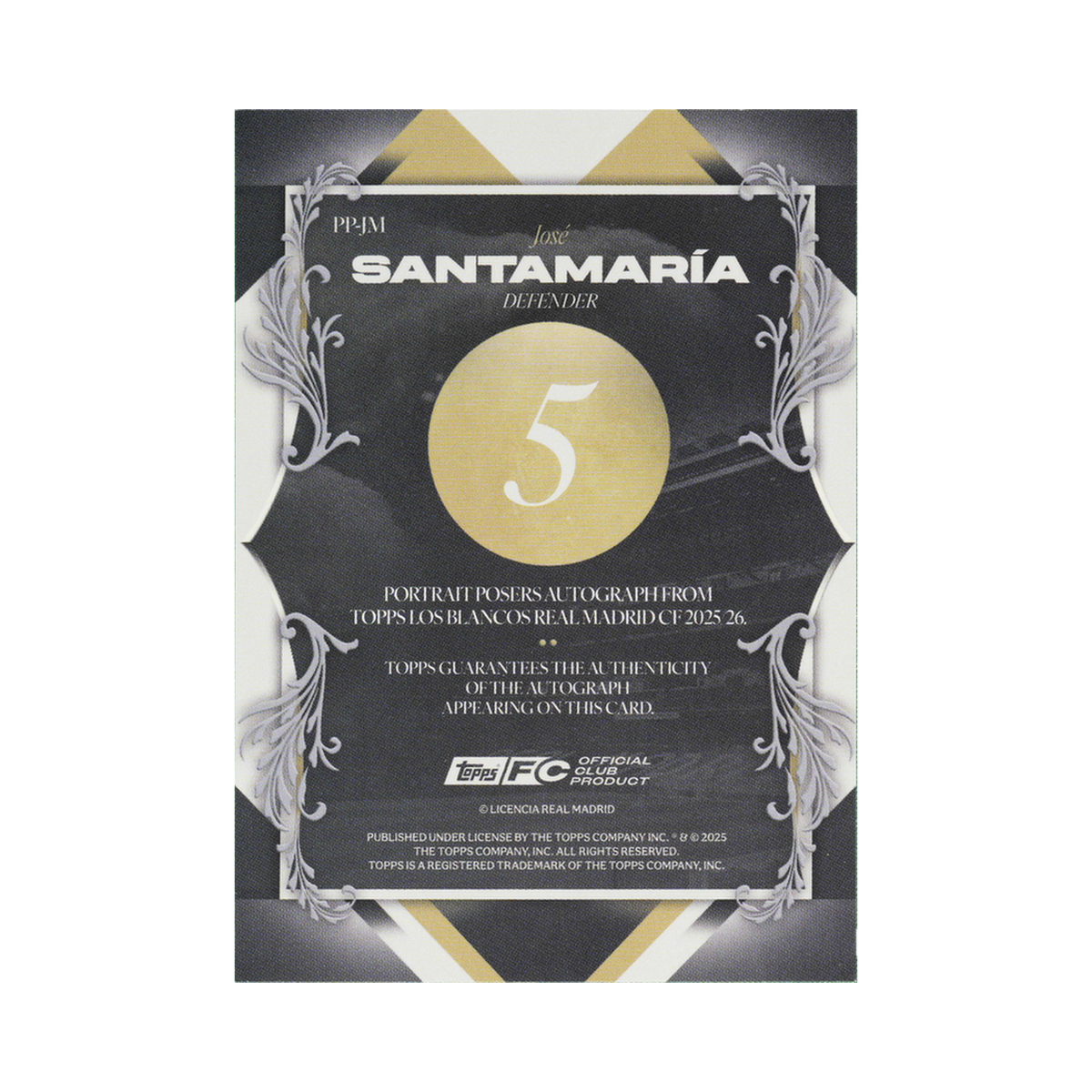 José Santamaría 2025/26 Topps Los Blancos Real Madrid #PP-JM Standard back view