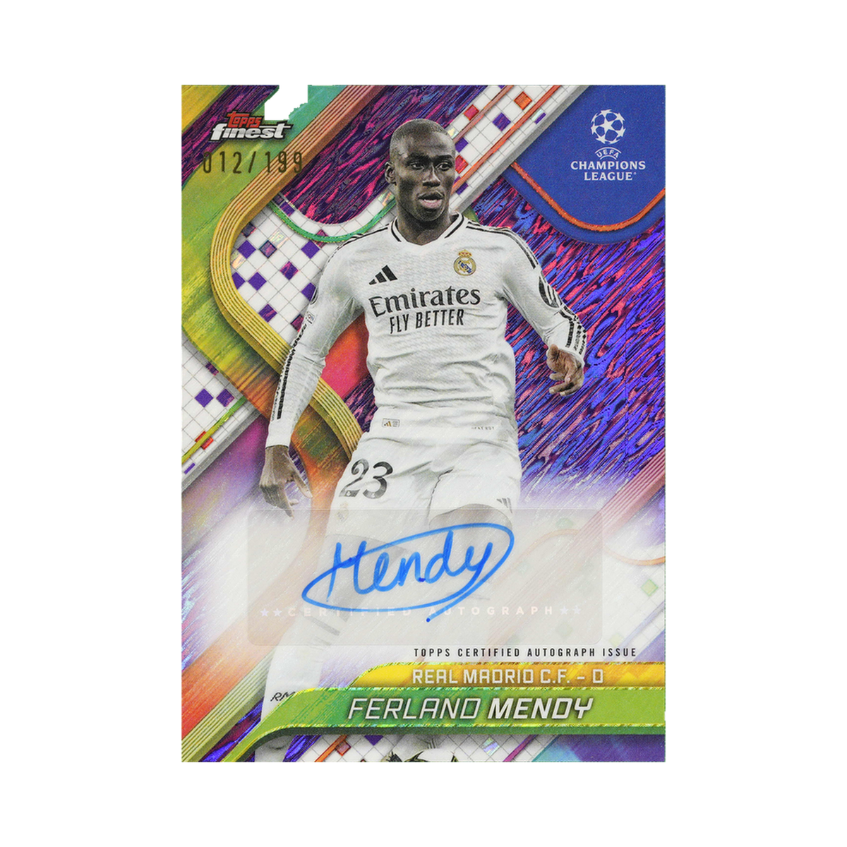 Ferland Mendy 2024/25 Topps Finest UEFA Club Competitions #BA-FM Purple Shimmer Refractor 012/199 front view