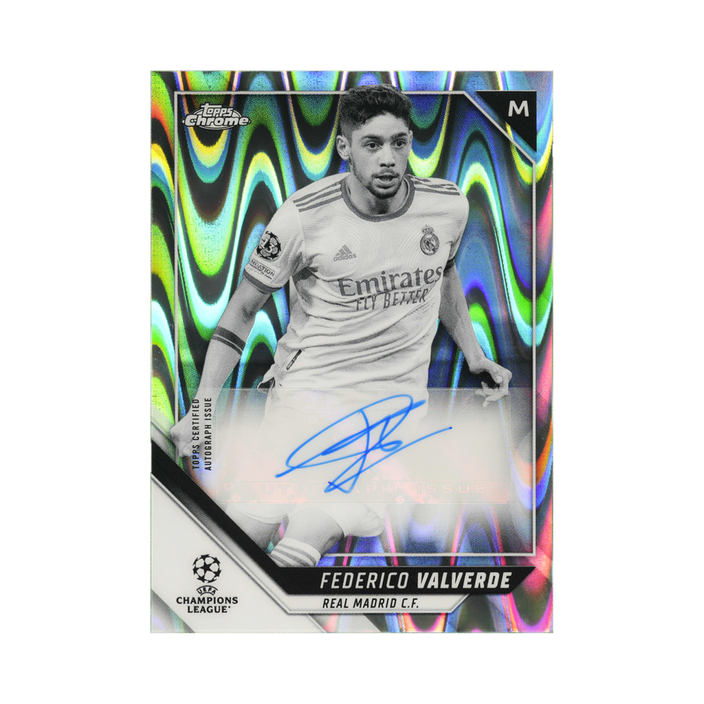 Federico Valverde 2021/22 Topps Chrome UEFA Champions League #CA-FV Black & White RayWave Refractor front view
