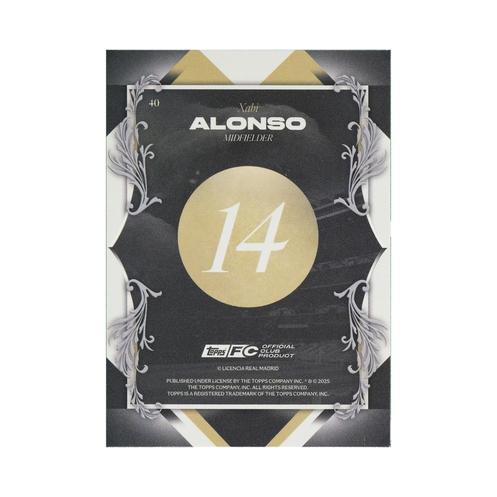 Xabi Alonso 2025/26 Topps Los Blancos Real Madrid #40 Gold 25/50 back view